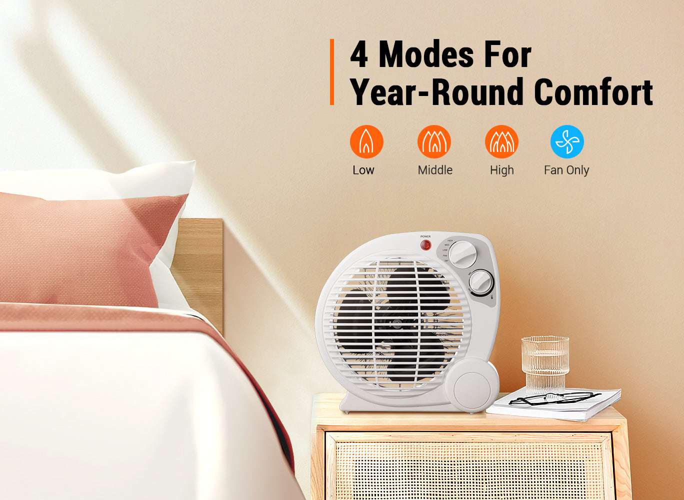 Quiet and Portable 3 Heating Settings Indoor Space Heaters.